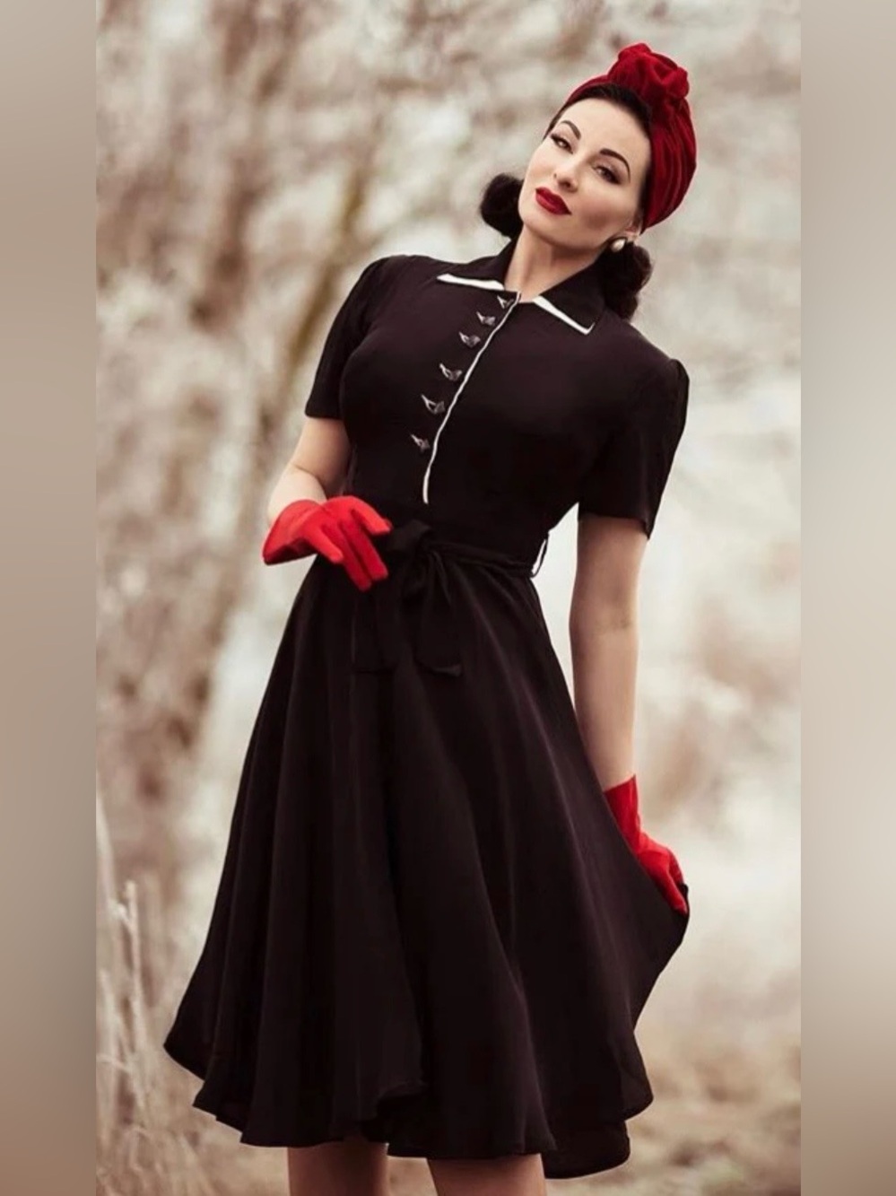 NWOT The Seamstress of Bloomsbury Black Mae Tea Dress 1940s Style UK 8 US 4